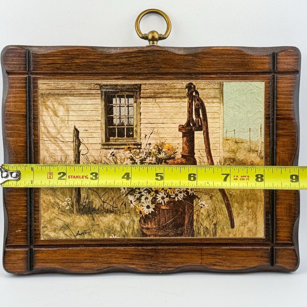 Vintage Rustic Barn Print Daisy Flowers – Wooden Frame Farmhouse MCM Decor - Picture 11 of 11